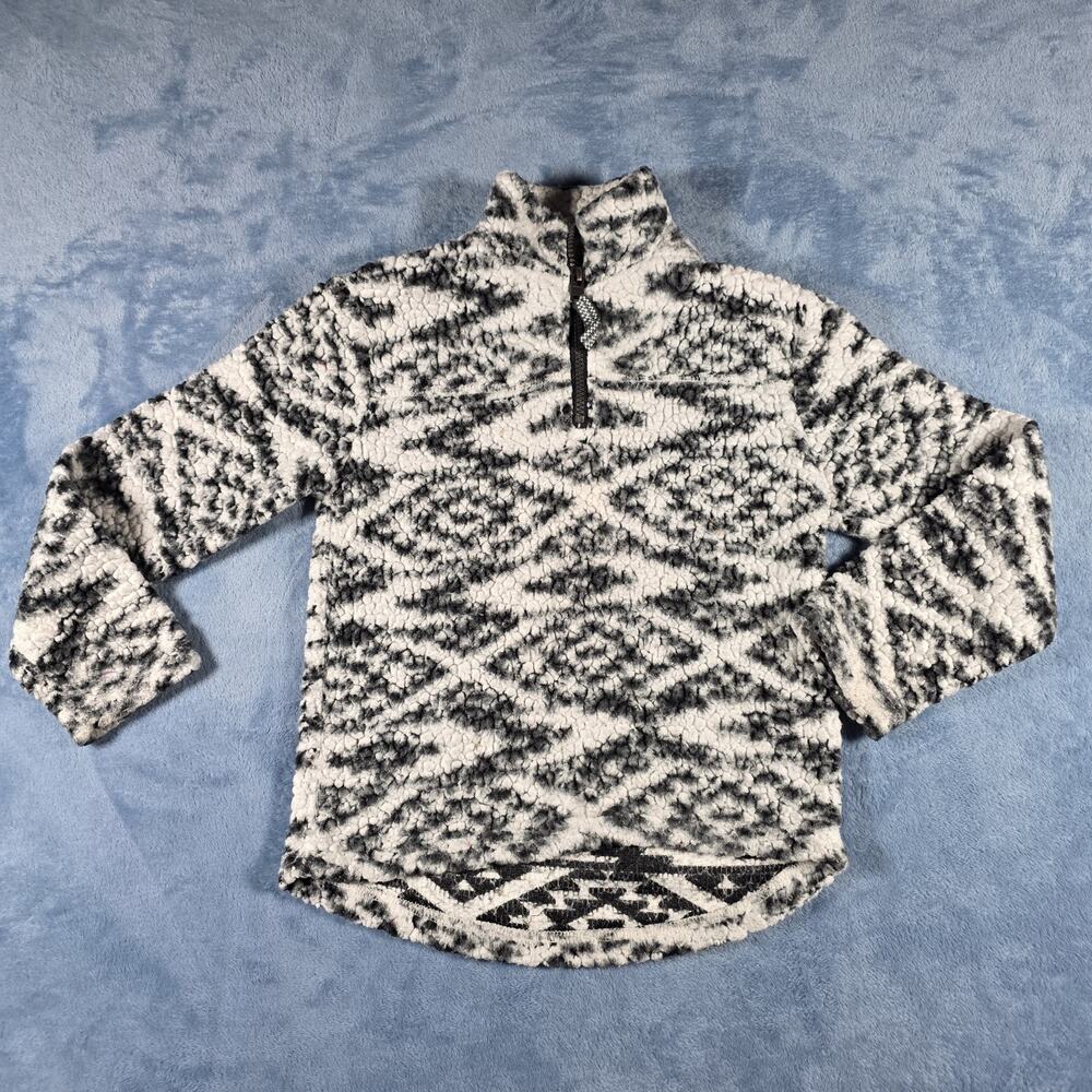 Cuddly Sherpa Girls 5/6 Black White Quarter Zip Fleece Pullover Tribal Print